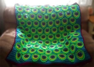 Peacock crochet blanket