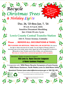 Recycle Christmas Trees and Holiday Lights @ Lewis County Central Transfer Station in Centralia